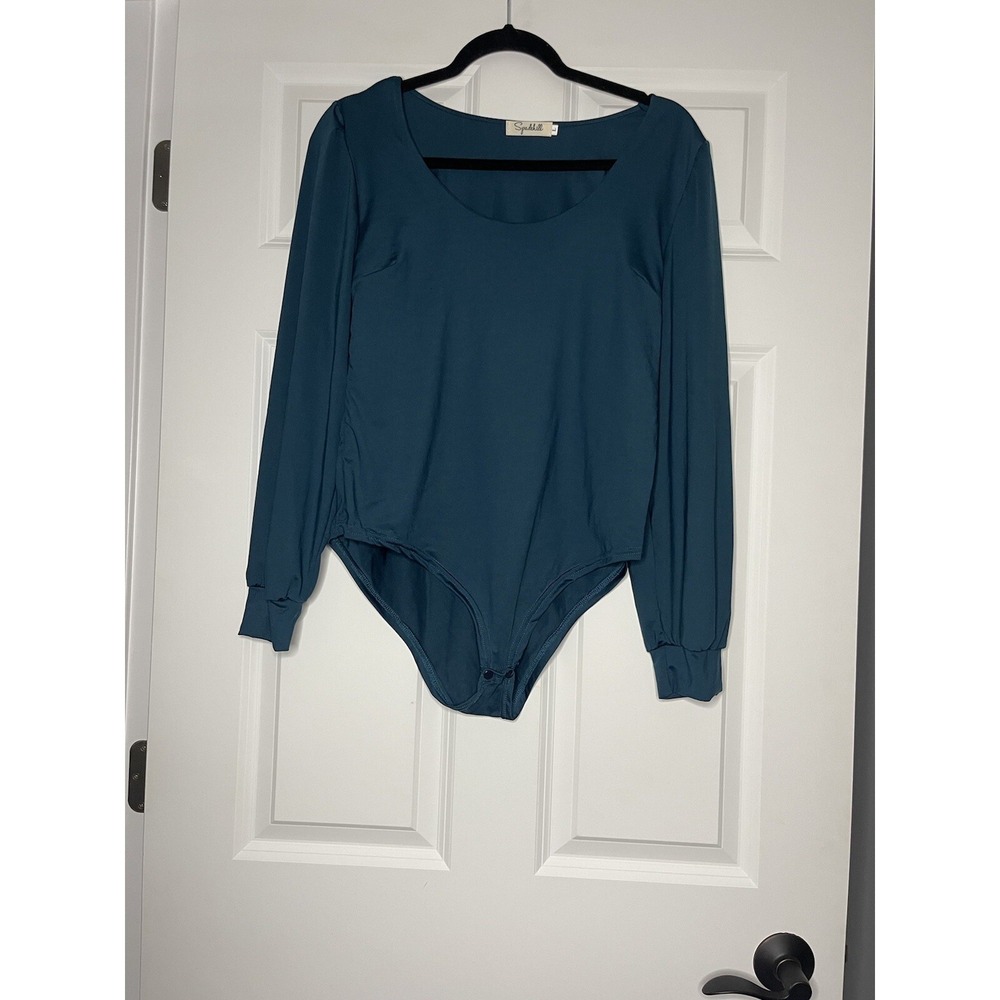 Spadehill Long Sleeve Scoop Neck Bodysuit Large Green NWOT